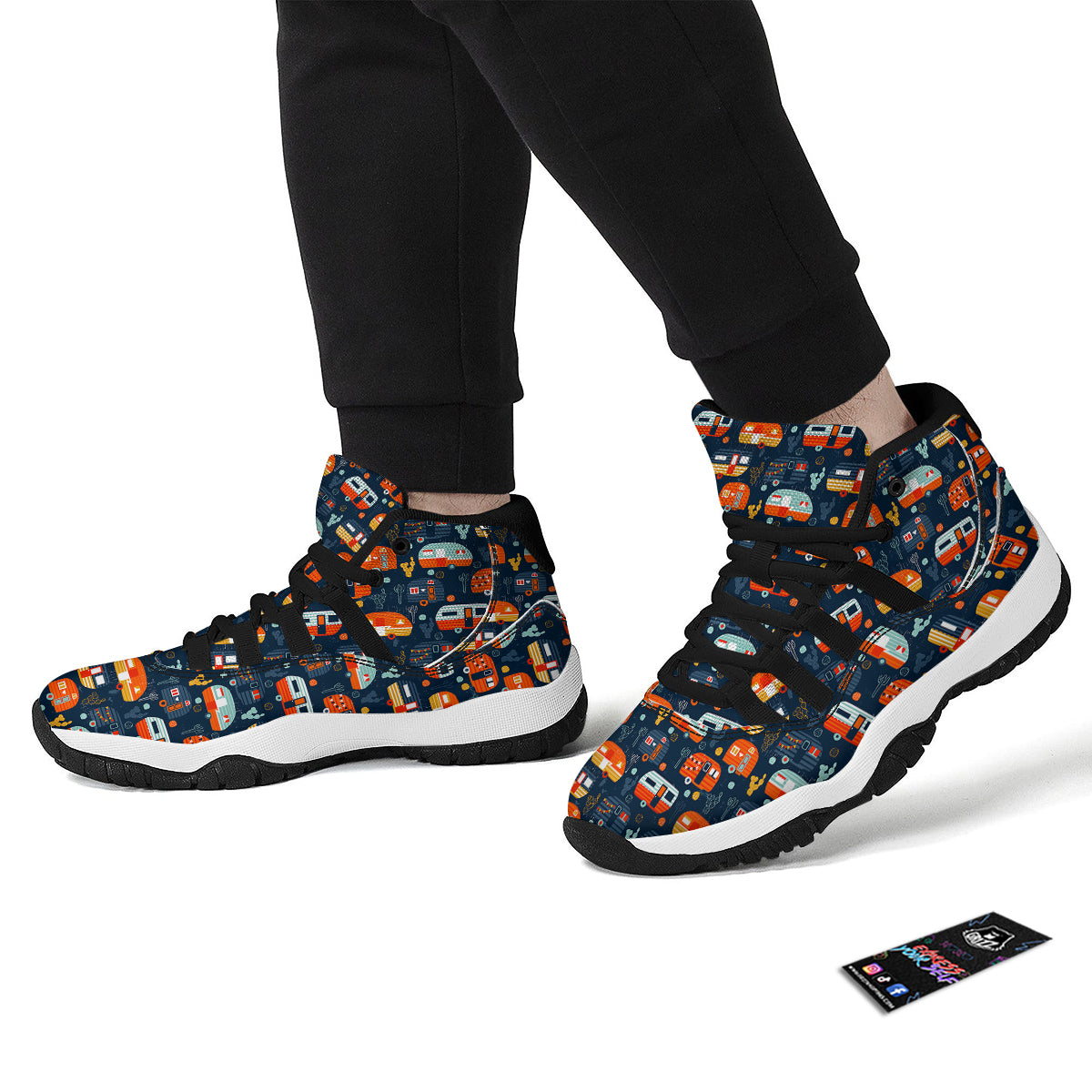 Van Camper Pattern Print Black Bball Shoes-grizzshop