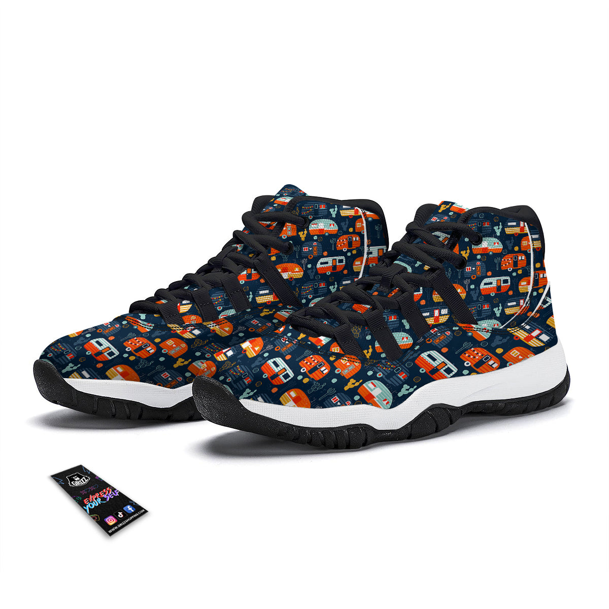 Van Camper Pattern Print Black Bball Shoes-grizzshop