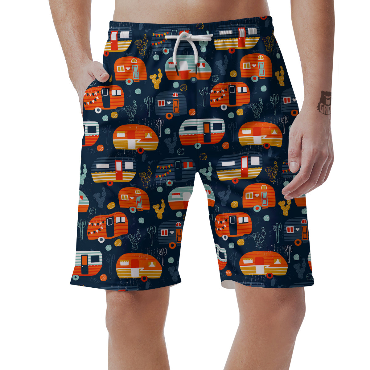 Van Camper Pattern Print Men's Shorts-grizzshop