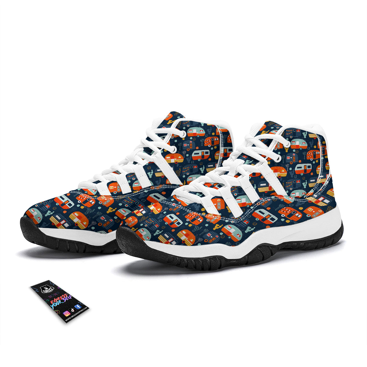 Van Camper Pattern Print White Bball Shoes-grizzshop