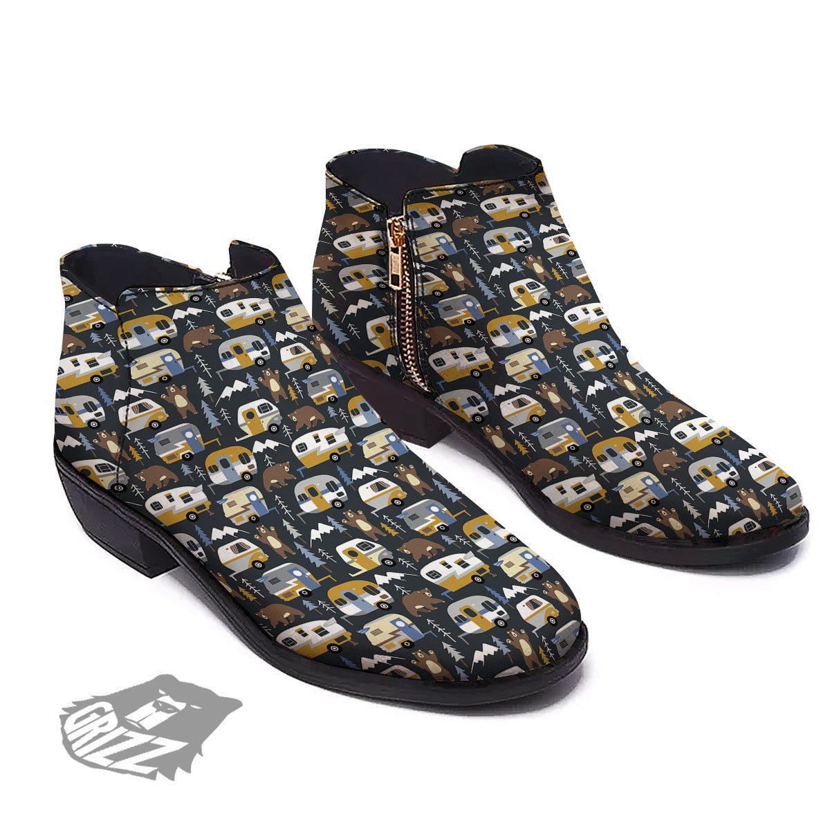 Van Camping Print Pattern Ankle Boots-grizzshop