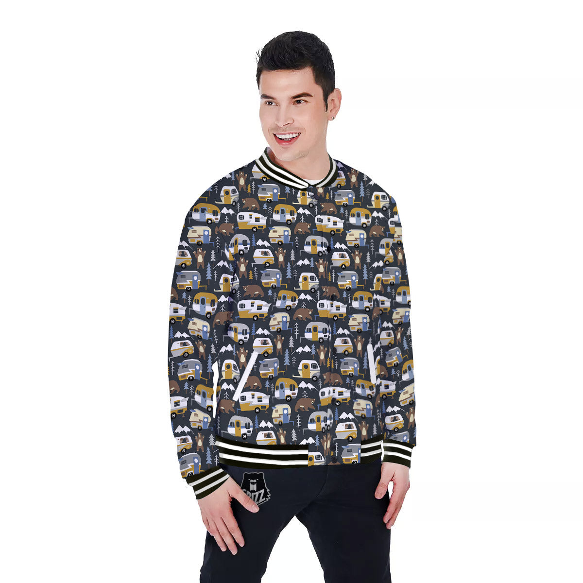 Van Camping Print Pattern Baseball Jacket-grizzshop