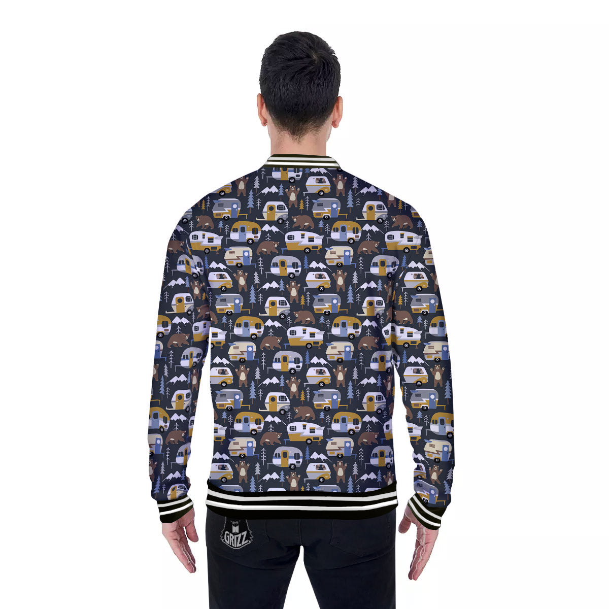 Van Camping Print Pattern Baseball Jacket-grizzshop