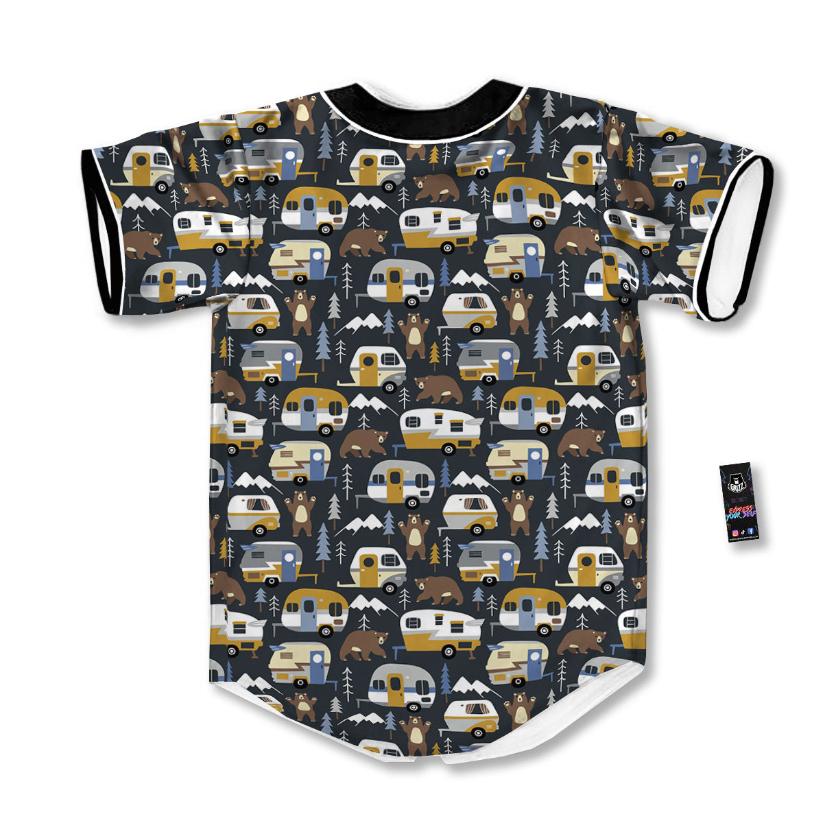 Van Camping Print Pattern Baseball Jersey-grizzshop