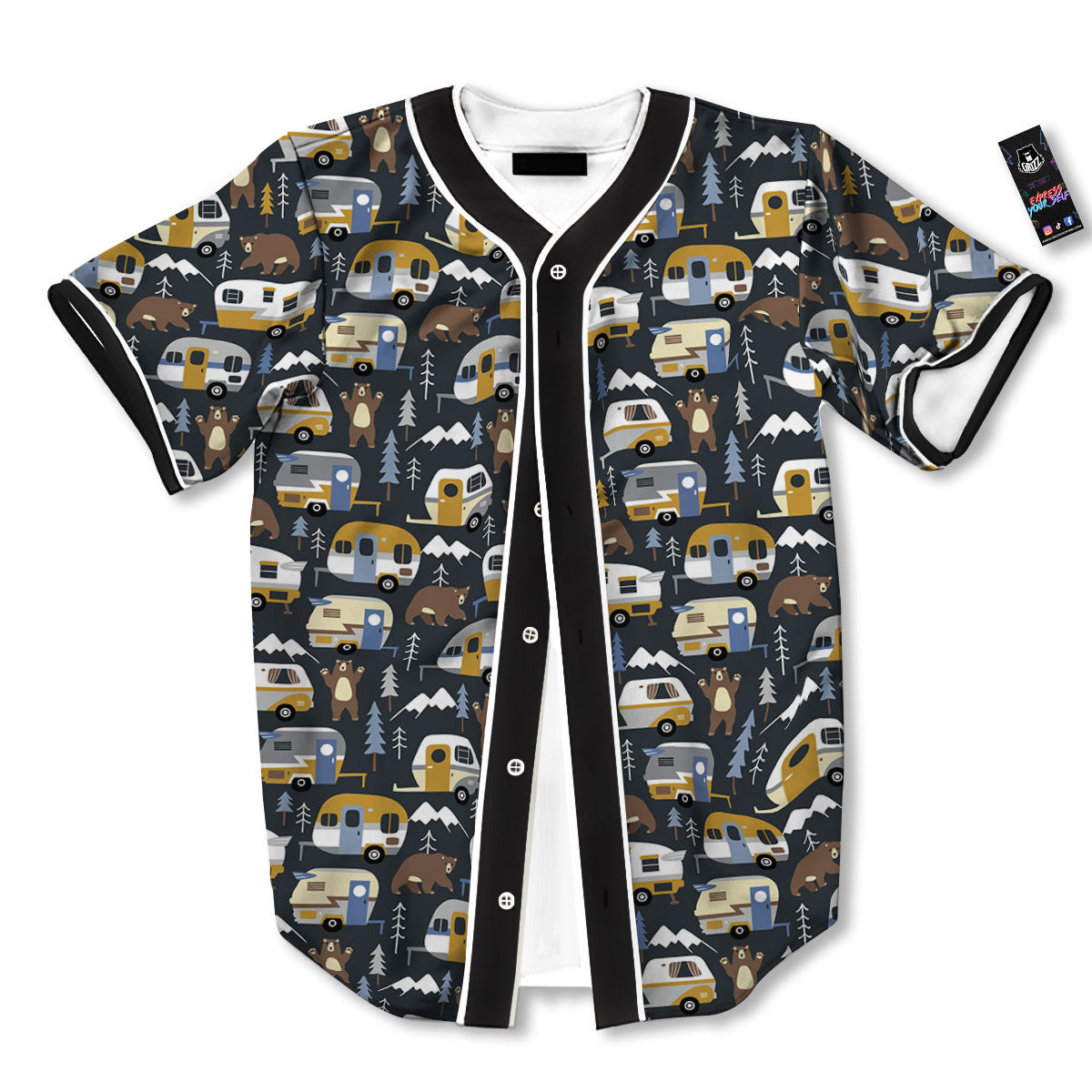 Van Camping Print Pattern Baseball Jersey-grizzshop