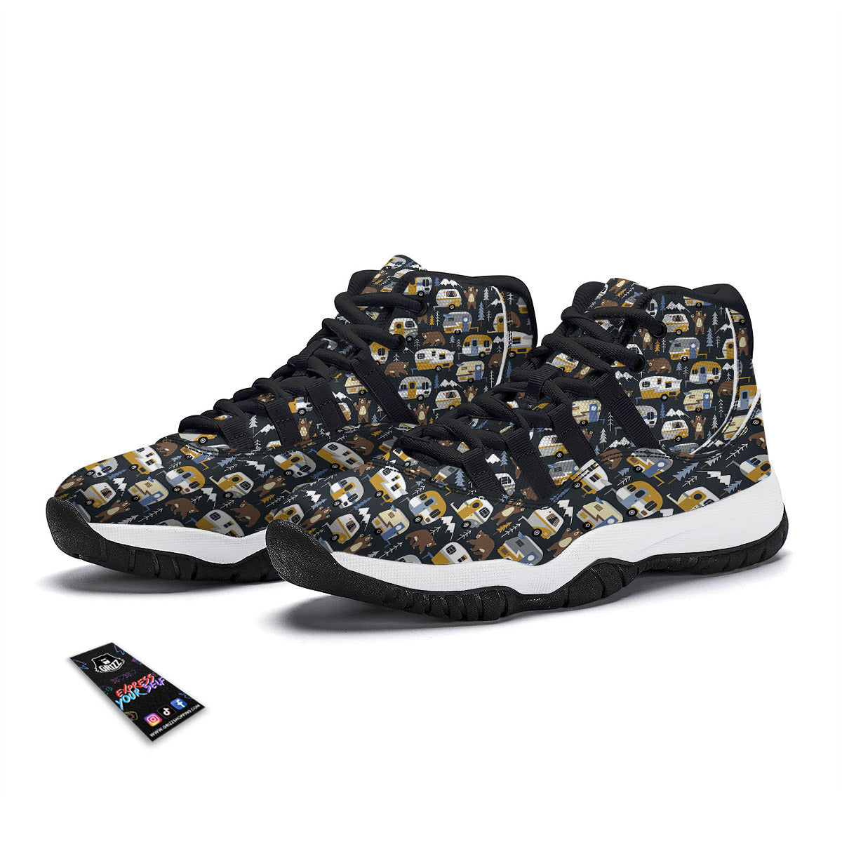 Van Camping Print Pattern Black Bball Shoes-grizzshop