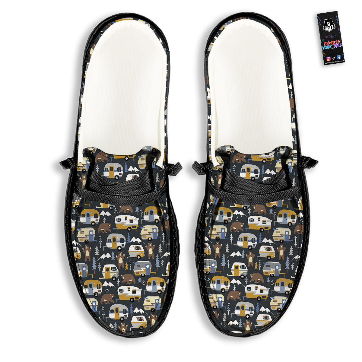 Van Camping Print Pattern Black Loafers-grizzshop
