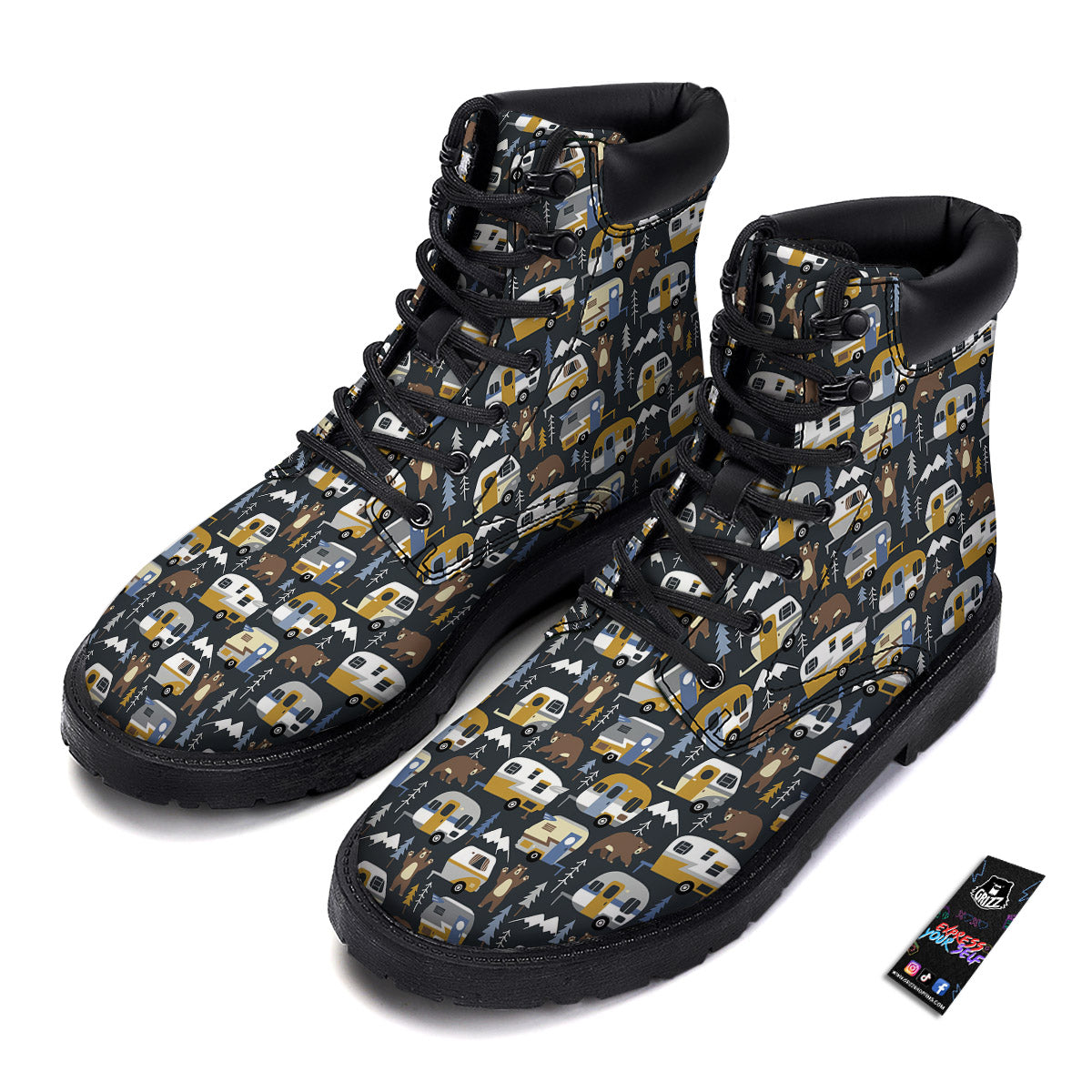 Van Camping Print Pattern Boots-grizzshop