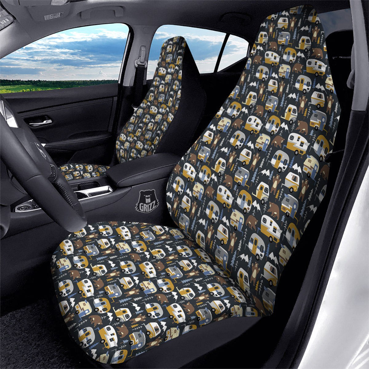 Van Camping Print Pattern Car Seat Covers-grizzshop