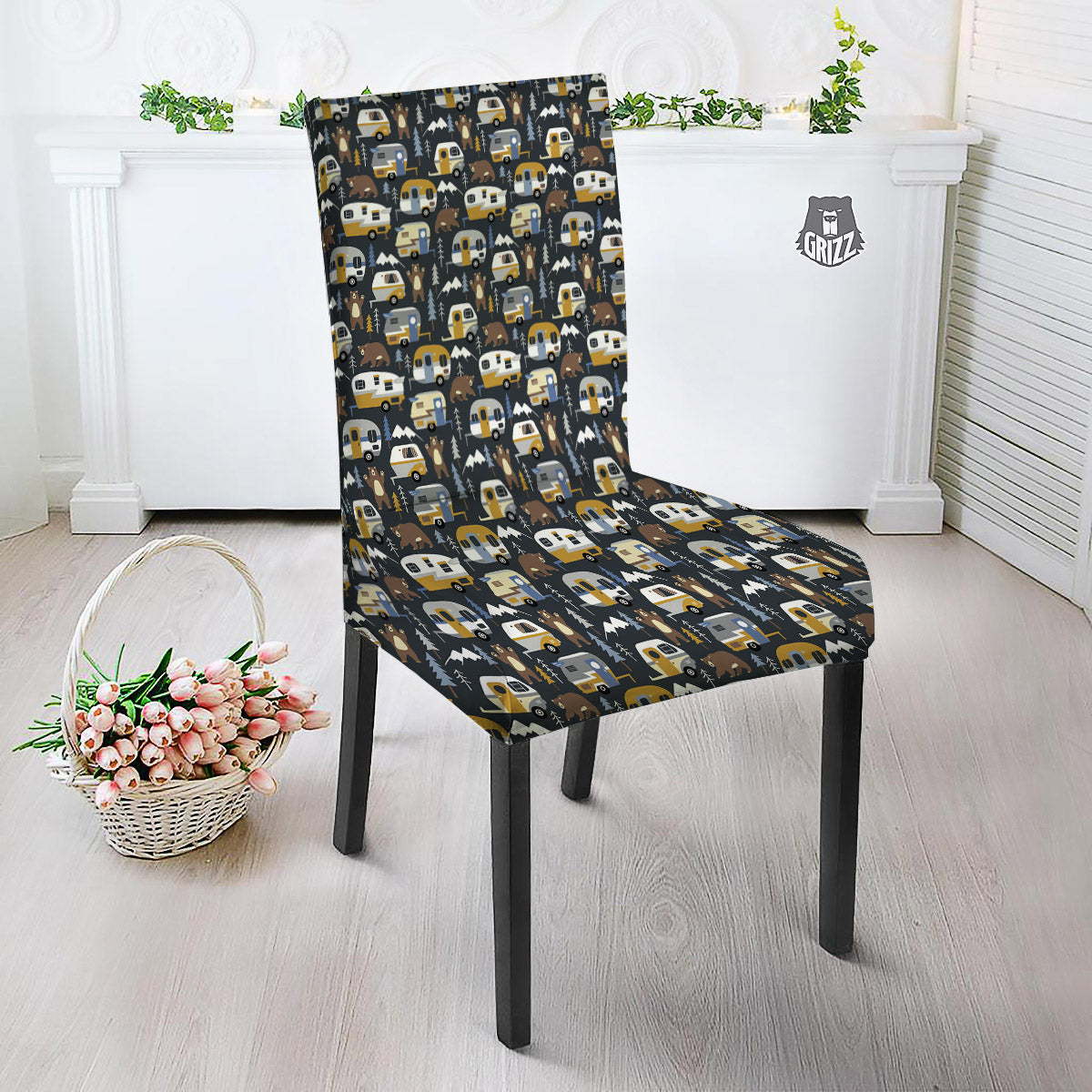 Van Camping Print Pattern Dining Chair Slipcover-grizzshop