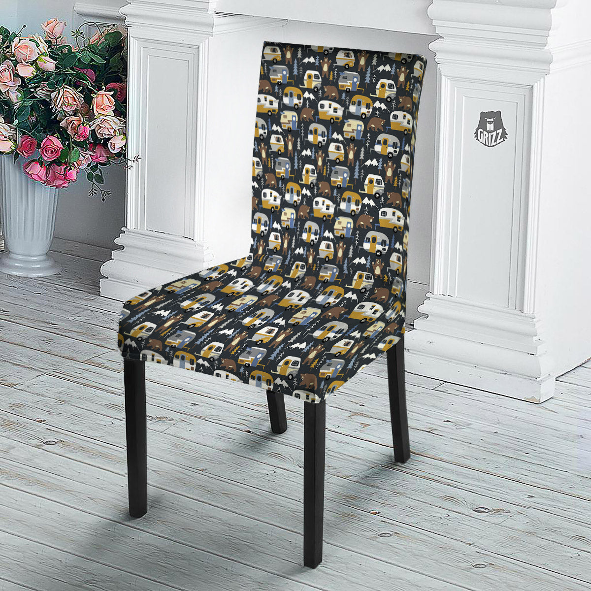 Van Camping Print Pattern Dining Chair Slipcover-grizzshop