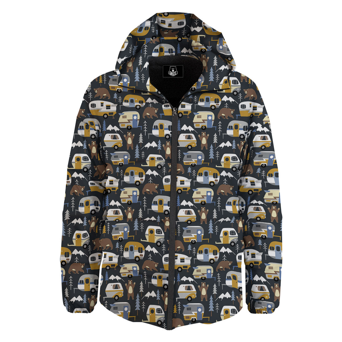 Van Camping Print Pattern Down Jacket-grizzshop