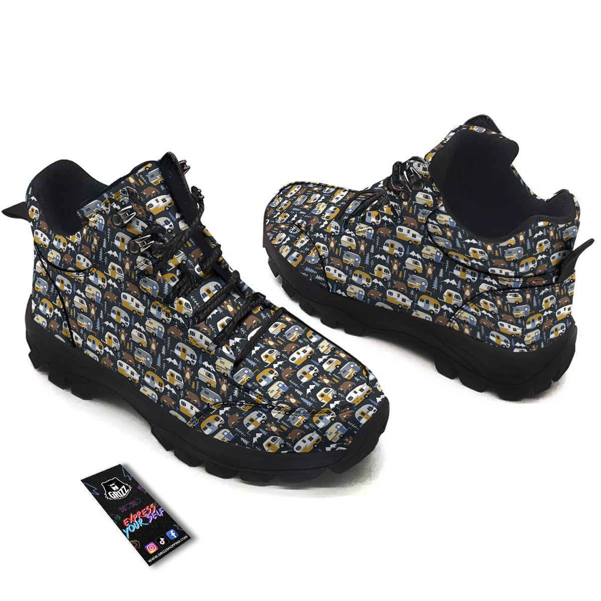 Van Camping Print Pattern Hiking Shoes-grizzshop