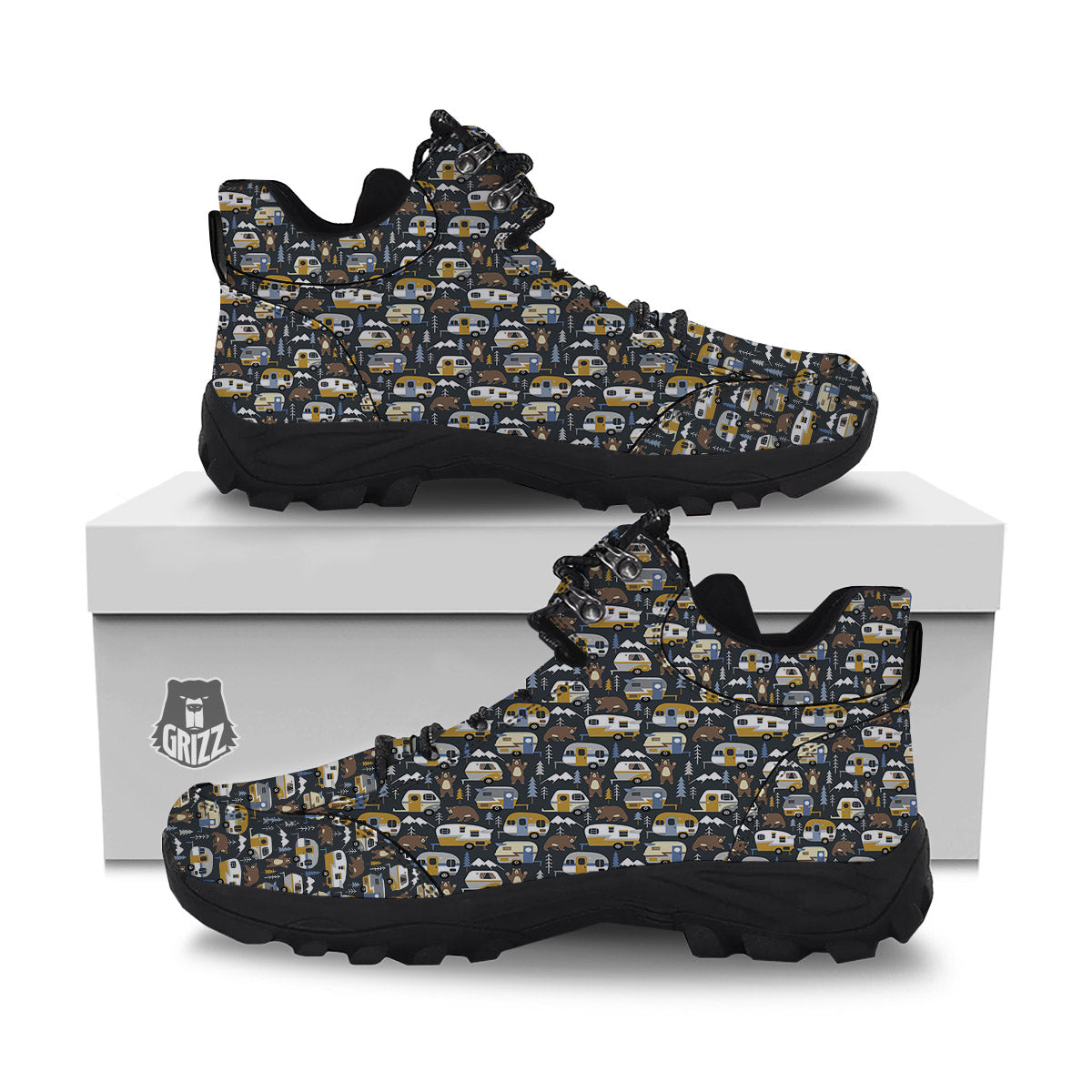 Van Camping Print Pattern Hiking Shoes-grizzshop