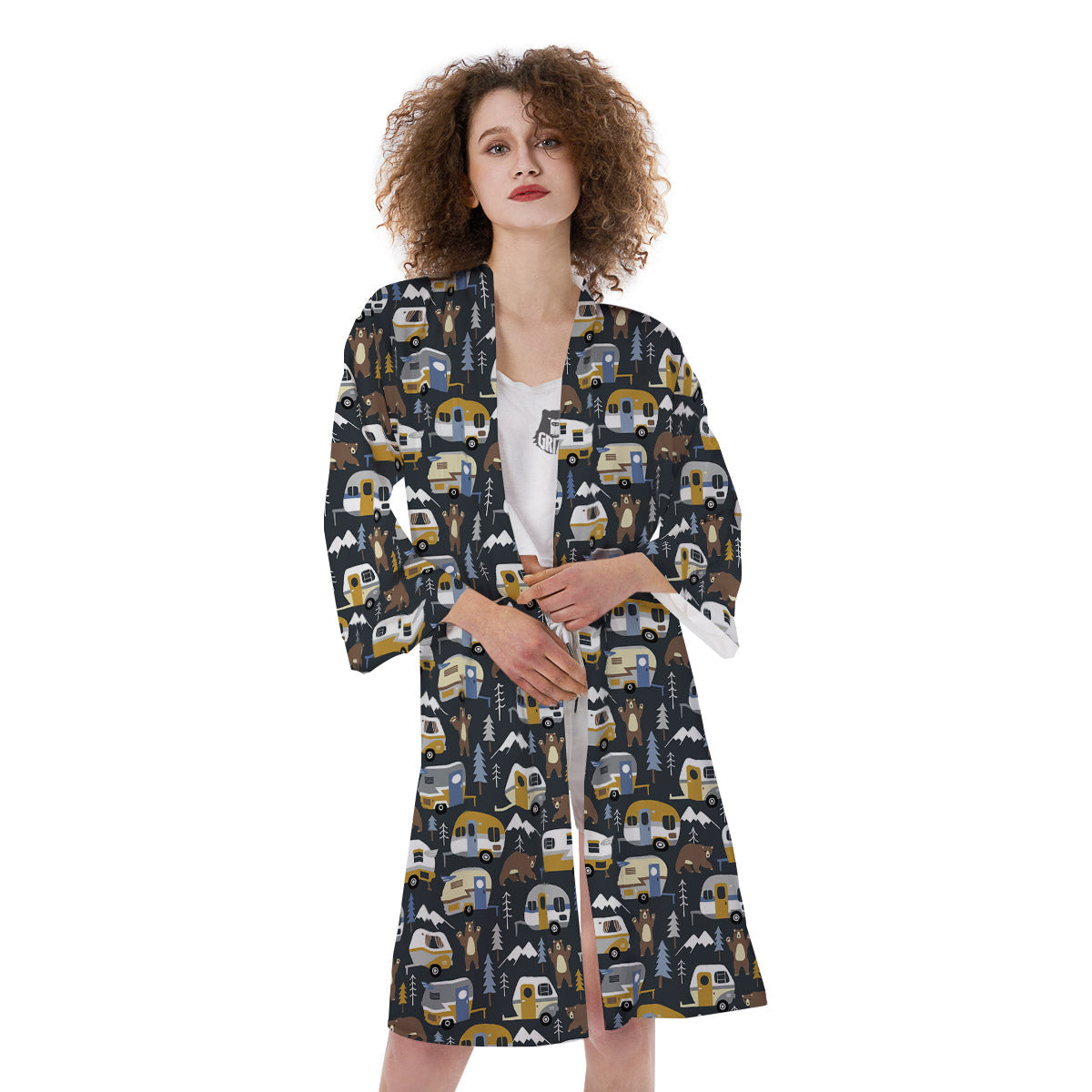 Van Camping Print Pattern Kimono-grizzshop