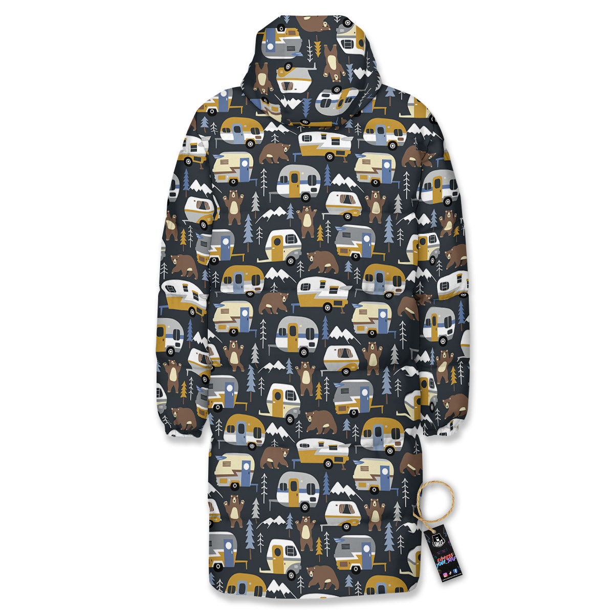 Van Camping Print Pattern Long Down Jacket-grizzshop