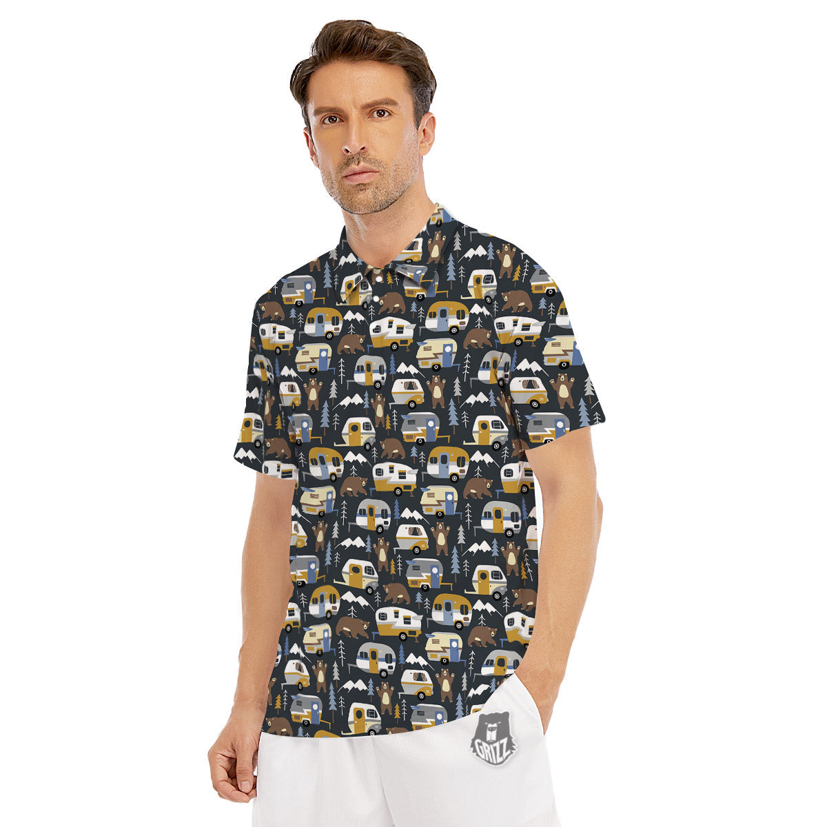 Van Camping Print Pattern Men's Golf Shirts-grizzshop