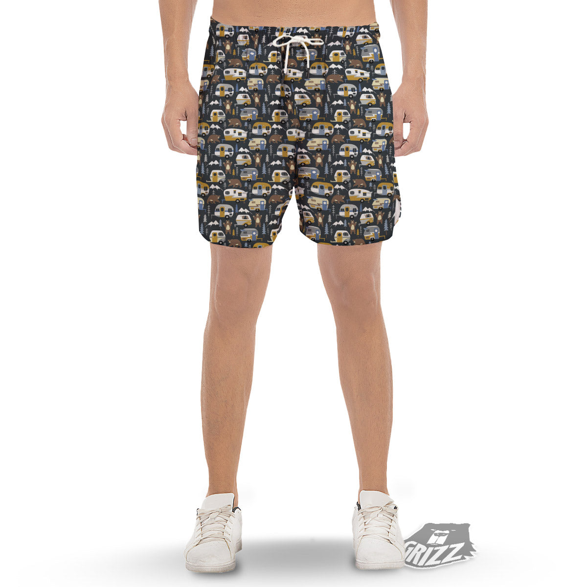 Van Camping Print Pattern Men's Gym Shorts-grizzshop