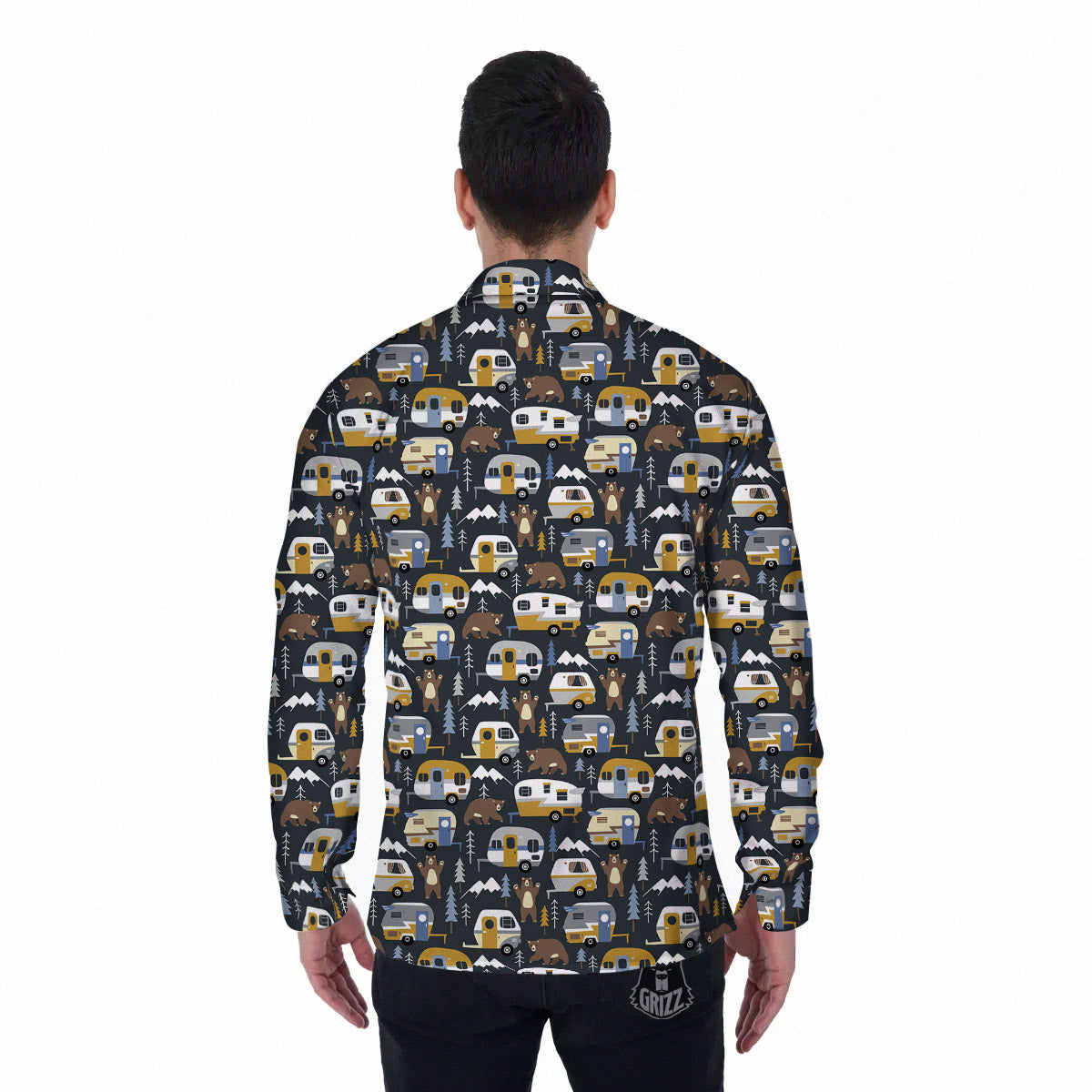 Van Camping Print Pattern Men's Long Sleeve Shirts-grizzshop
