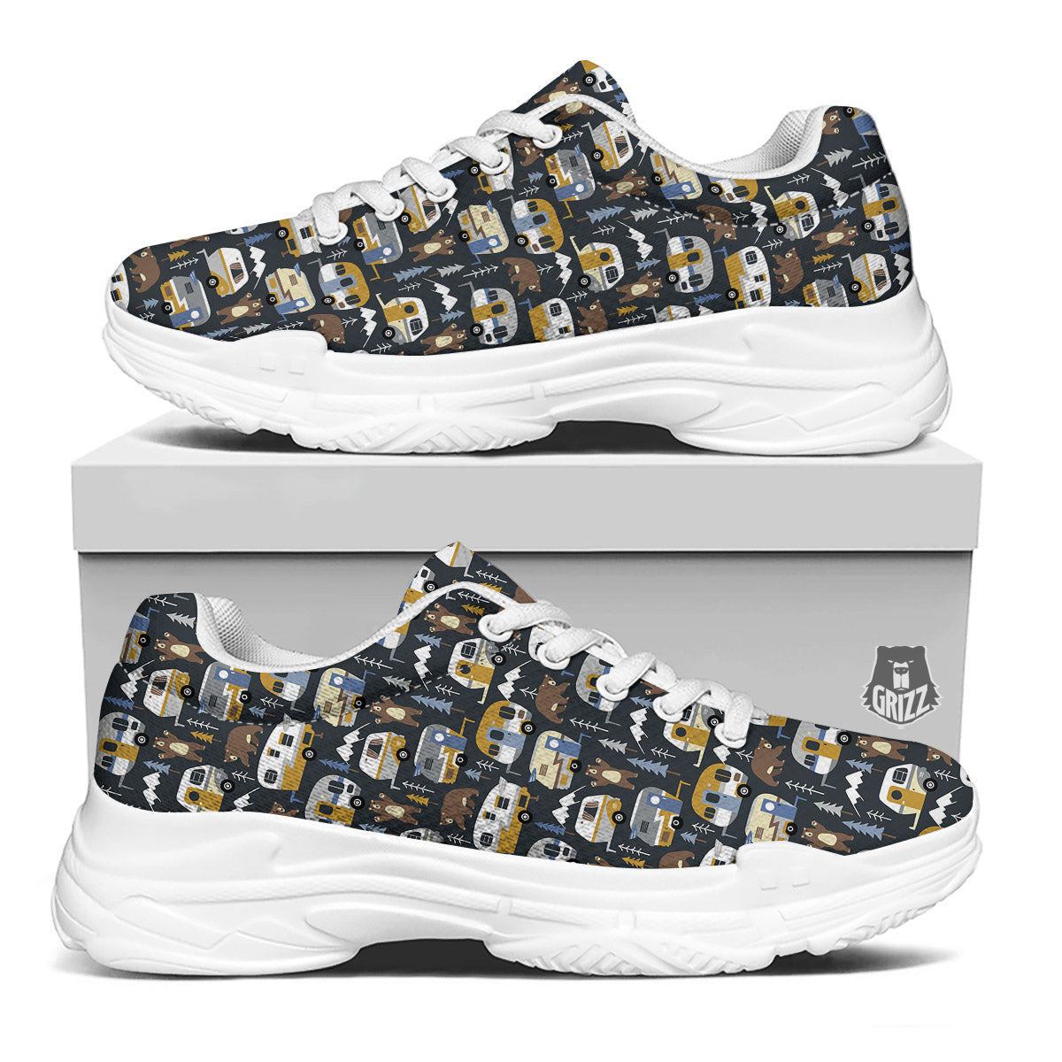 Van Camping Print Pattern White Chunky Shoes-grizzshop
