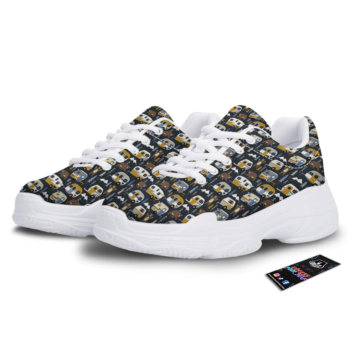Van Camping Print Pattern White Chunky Shoes-grizzshop
