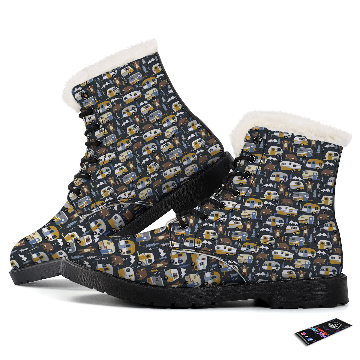 Van Camping Print Pattern Winter Boots-grizzshop