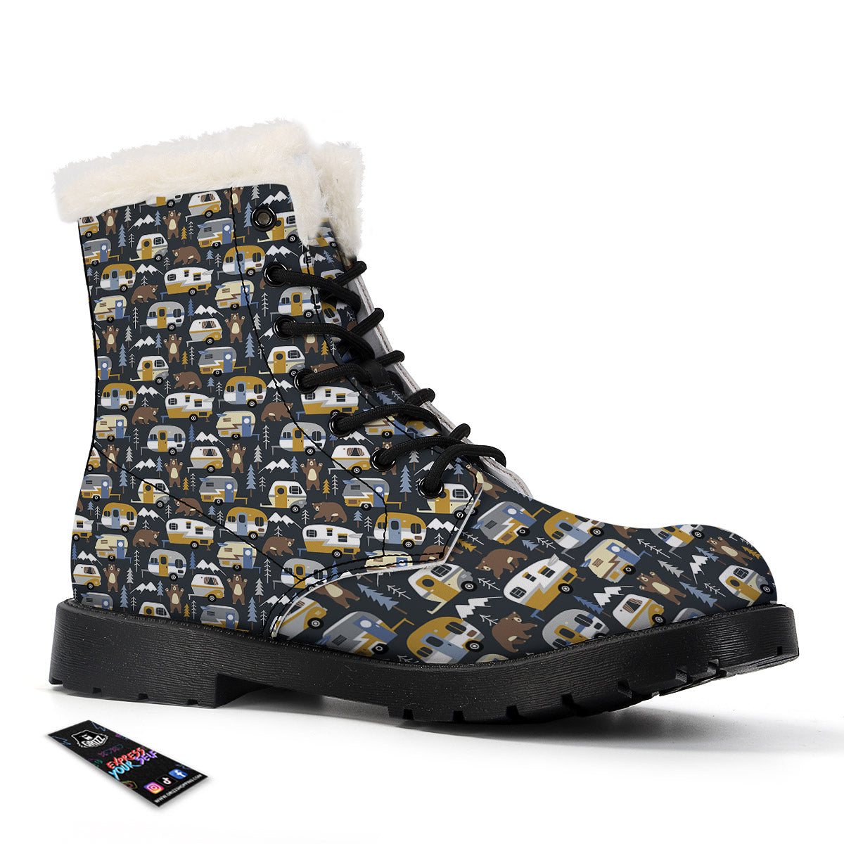 Van Camping Print Pattern Winter Boots-grizzshop