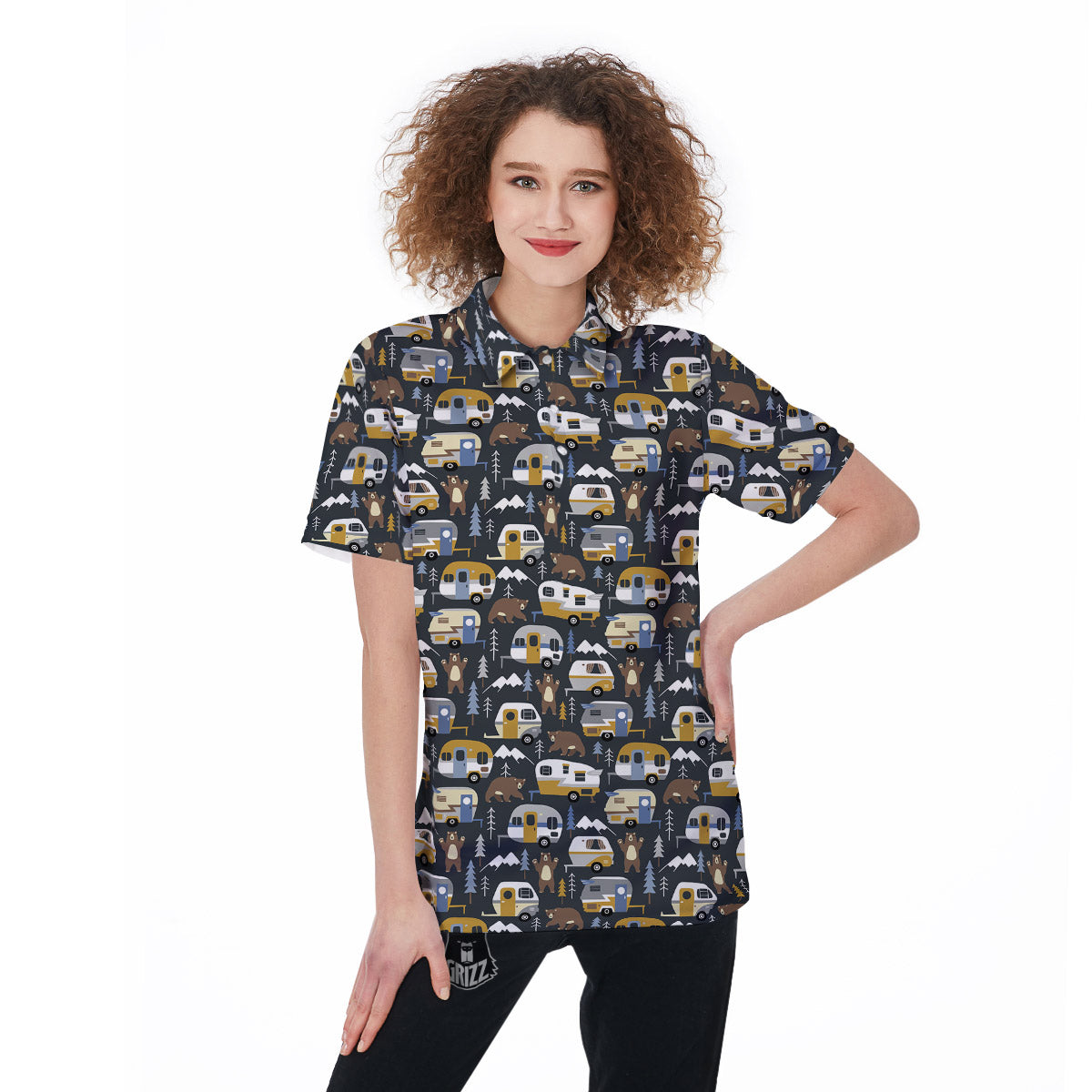 Van Camping Print Pattern Women's Golf Shirts-grizzshop