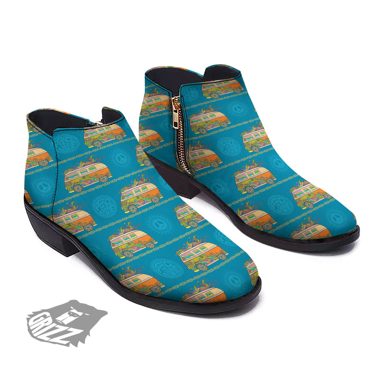 Van Hippie Vintage Print Pattern Ankle Boots-grizzshop