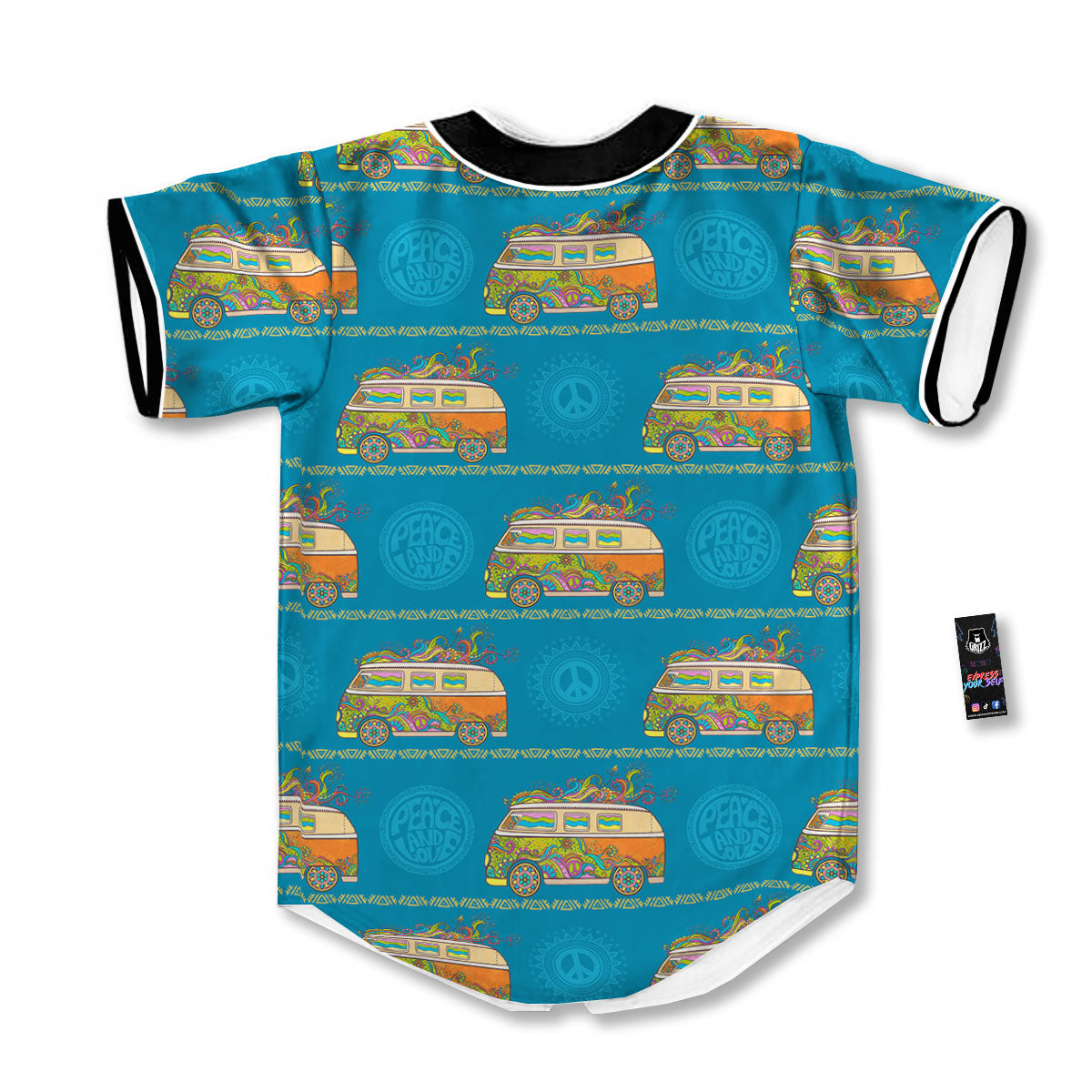 Van Hippie Vintage Print Pattern Baseball Jersey-grizzshop