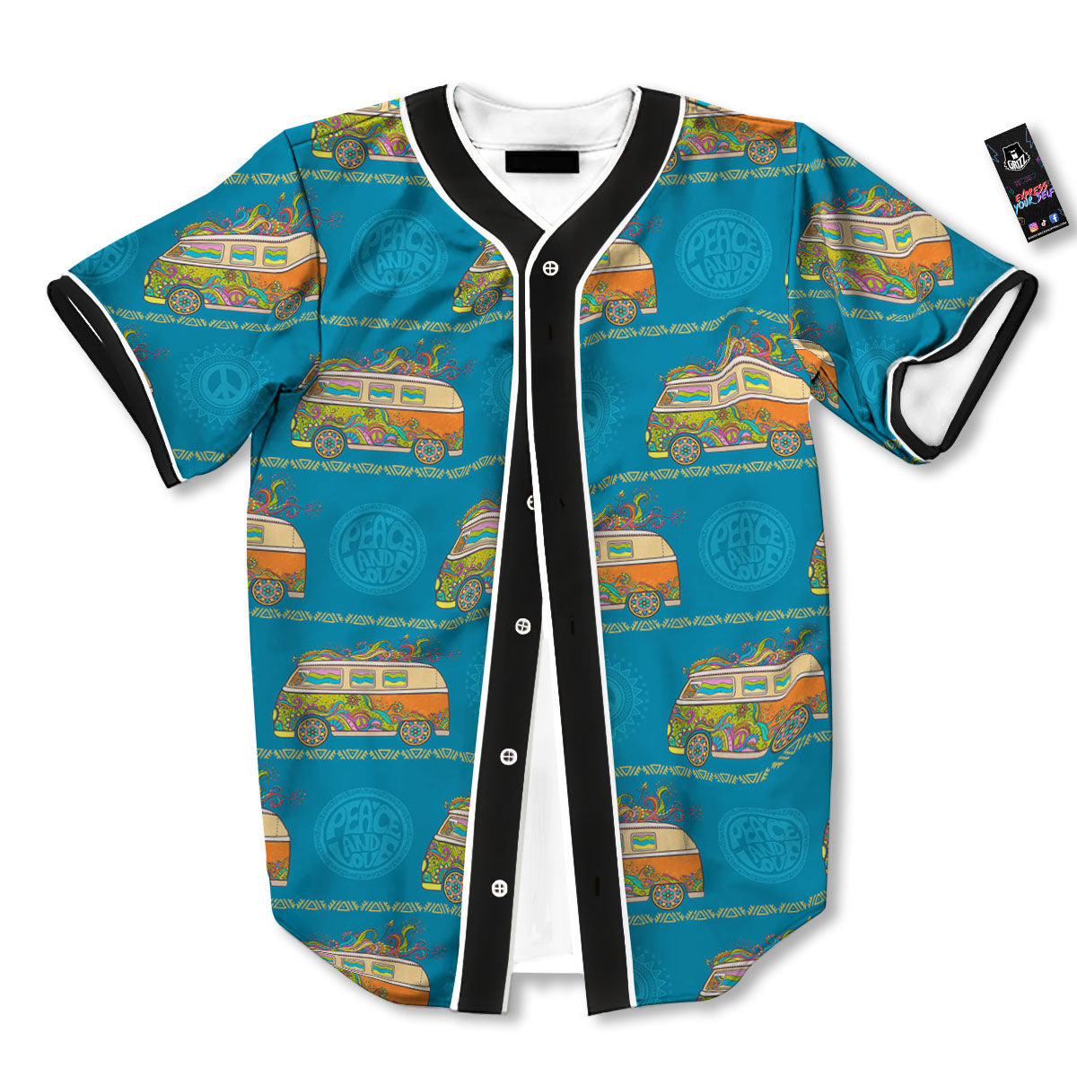 Van Hippie Vintage Print Pattern Baseball Jersey-grizzshop
