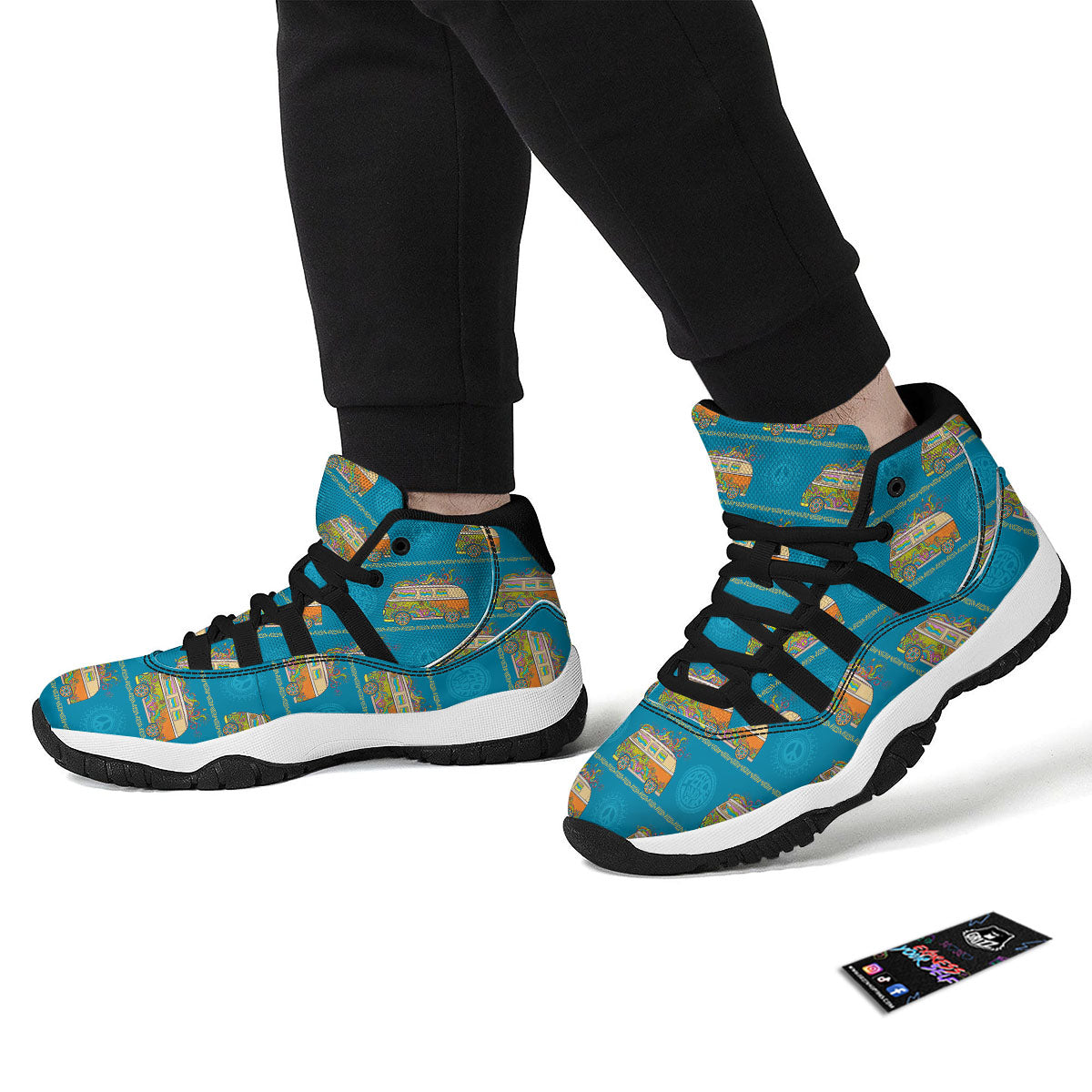 Van Hippie Vintage Print Pattern Black Bball Shoes-grizzshop