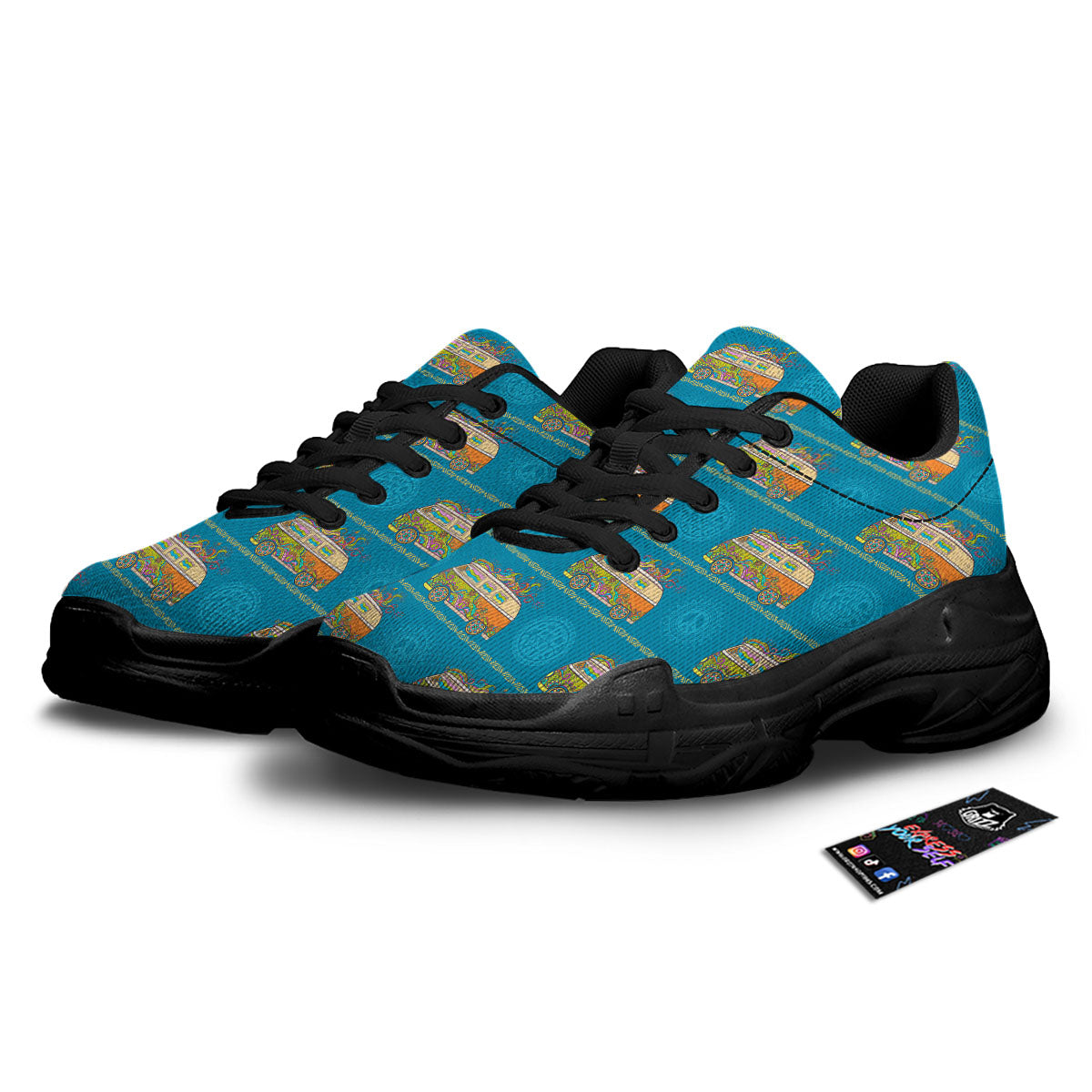 Van Hippie Vintage Print Pattern Black Chunky Shoes-grizzshop