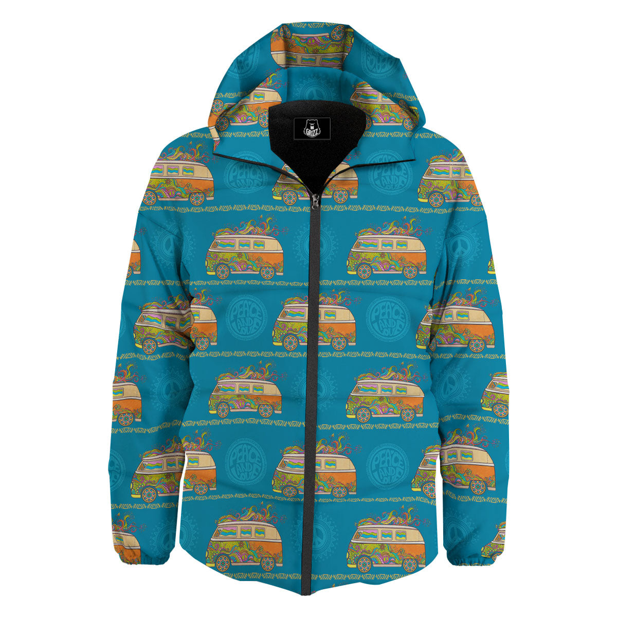 Van Hippie Vintage Print Pattern Down Jacket-grizzshop