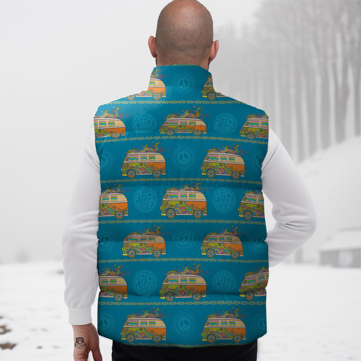 Van Hippie Vintage Print Pattern Down Vest