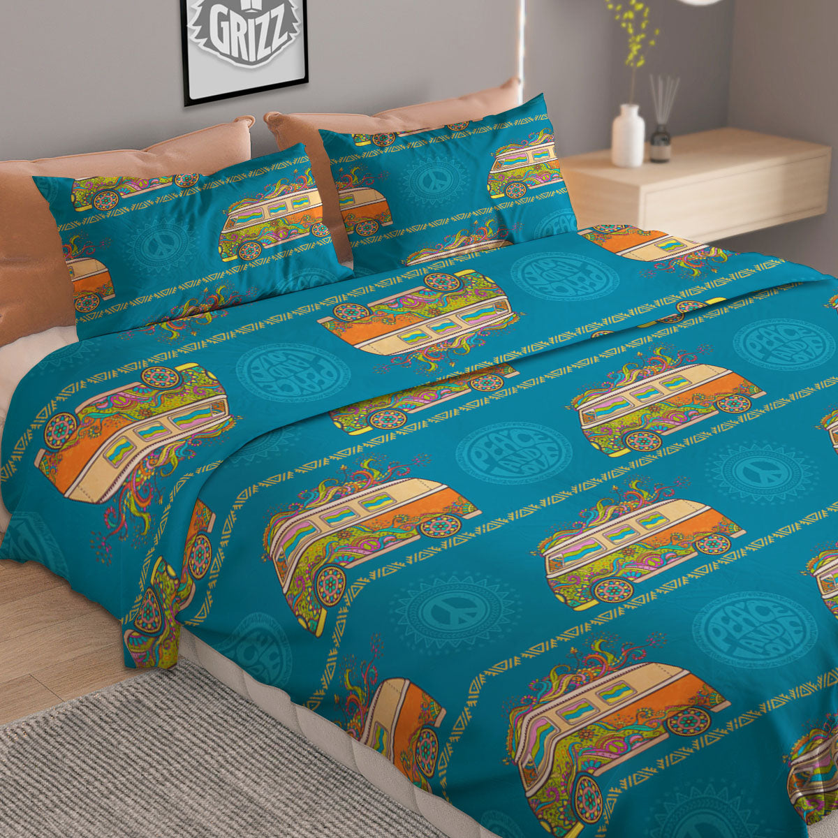 Van Hippie Vintage Print Pattern Duvet Cover Bedding Set