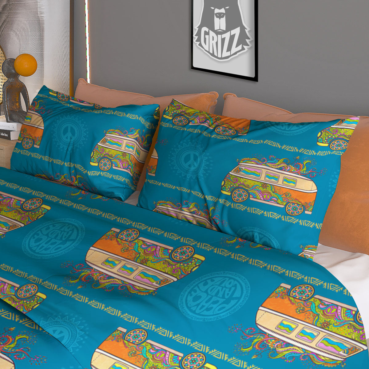 Van Hippie Vintage Print Pattern Duvet Cover Bedding Set