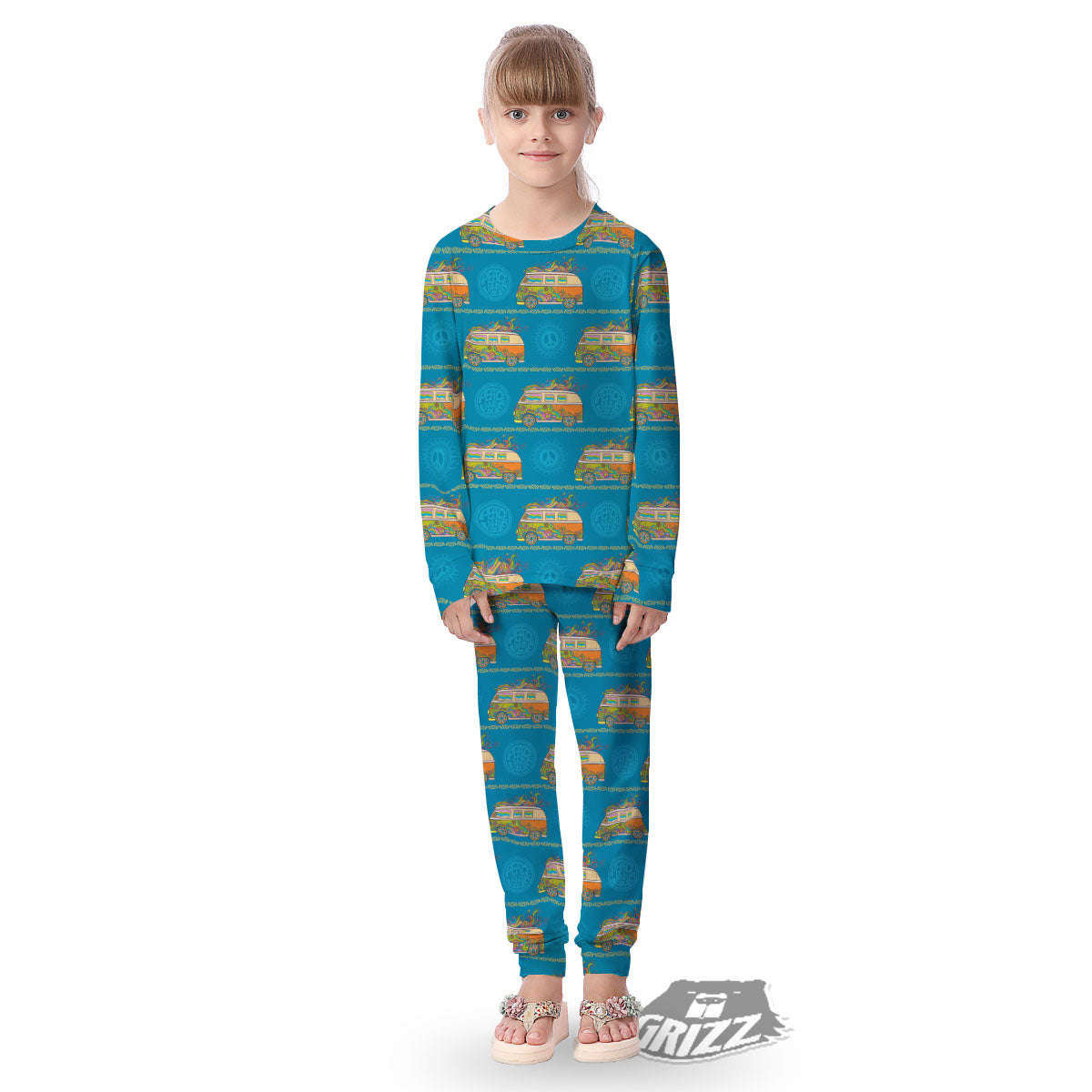 Van Hippie Vintage Print Pattern Kid's Pajamas-grizzshop