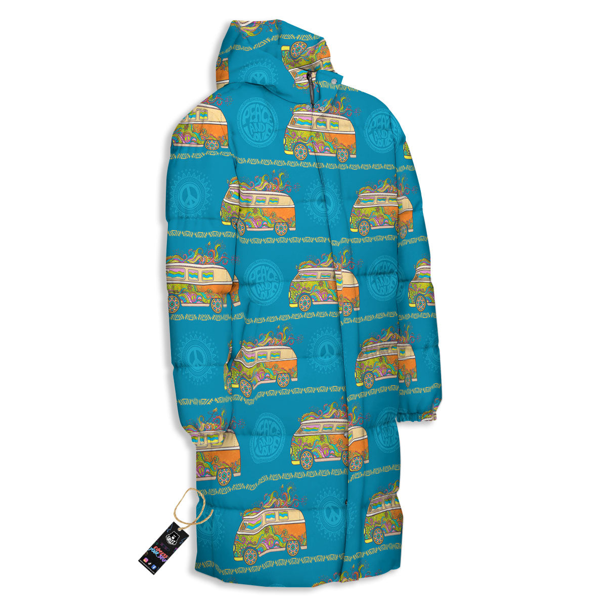 Van Hippie Vintage Print Pattern Long Down Jacket-grizzshop