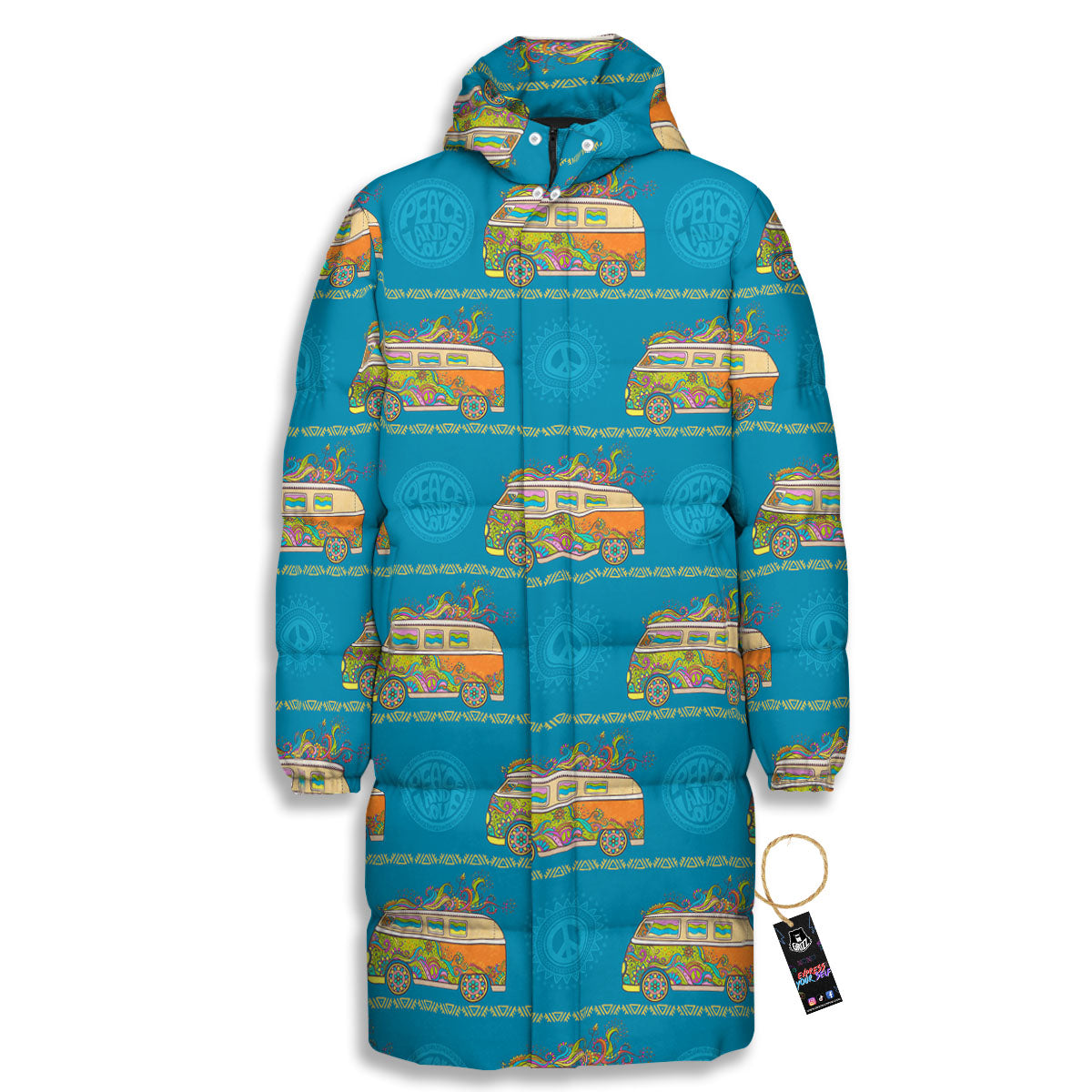 Van Hippie Vintage Print Pattern Long Down Jacket-grizzshop