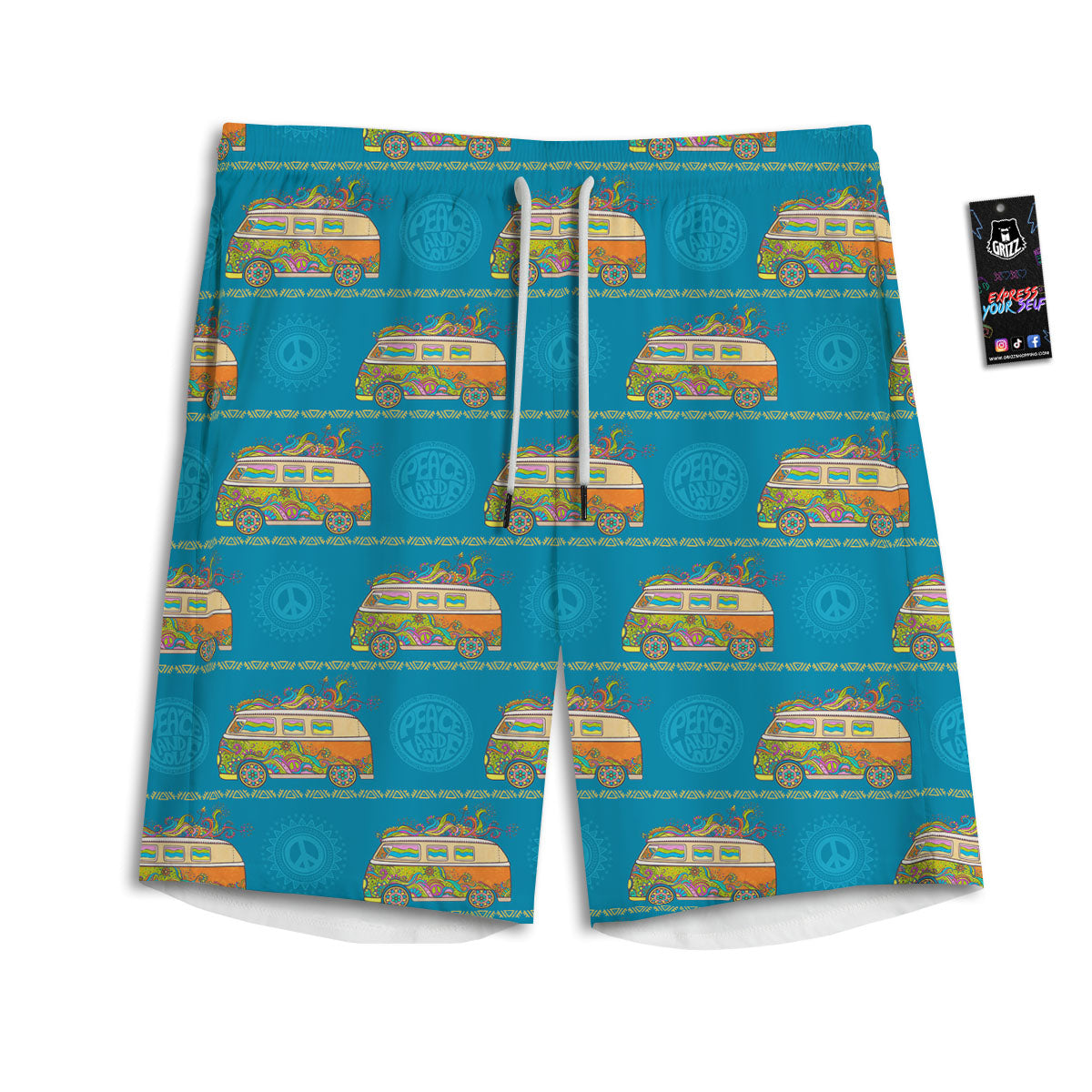 Van Hippie Vintage Print Pattern Men's Athletic Shorts