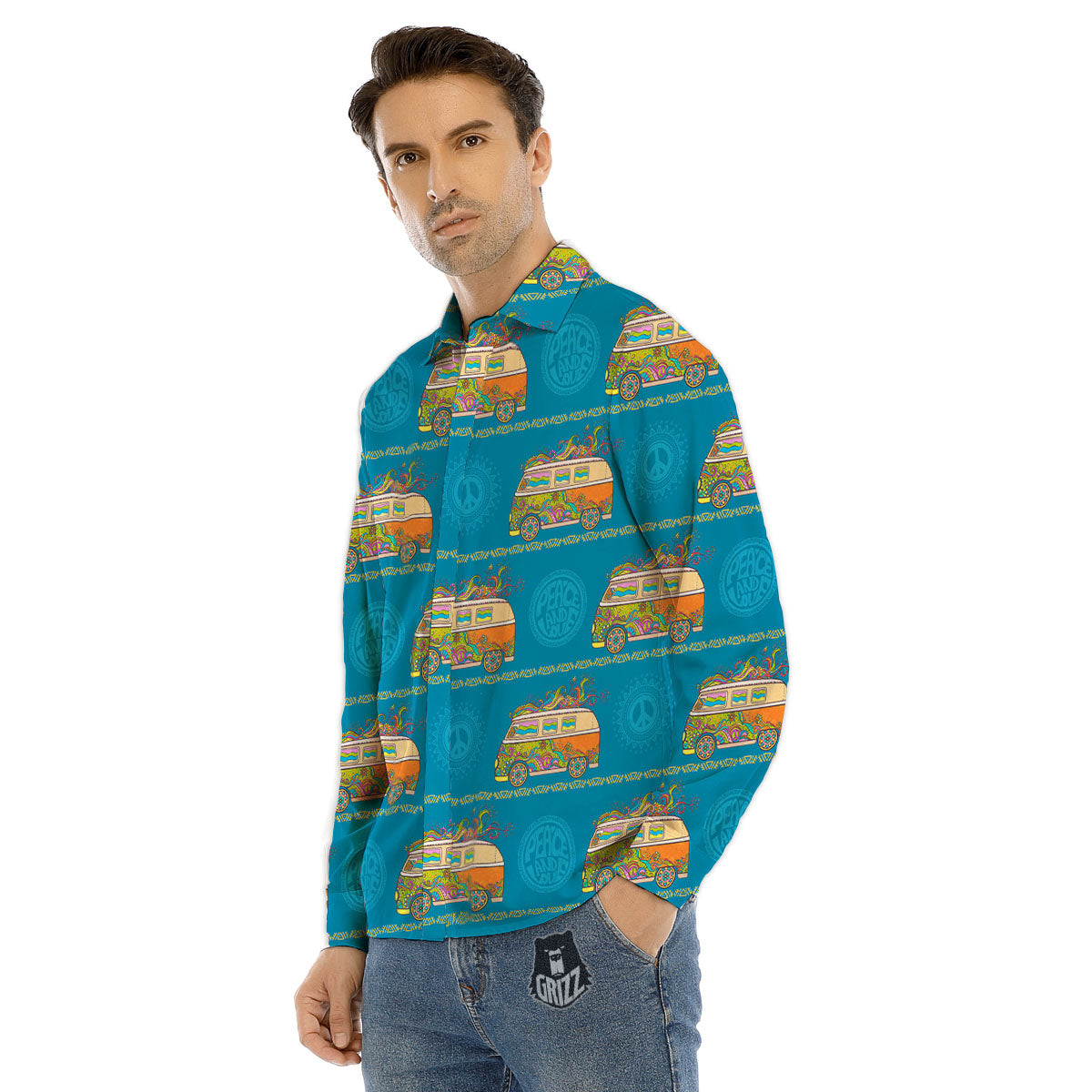 Van Hippie Vintage Print Pattern Men's Dress Shirts-grizzshop