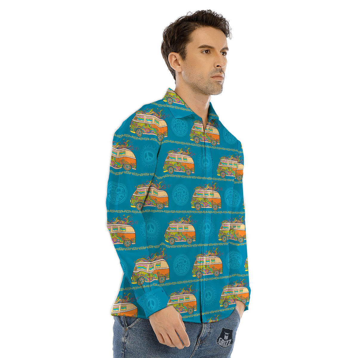 Van Hippie Vintage Print Pattern Men's Dress Shirts-grizzshop