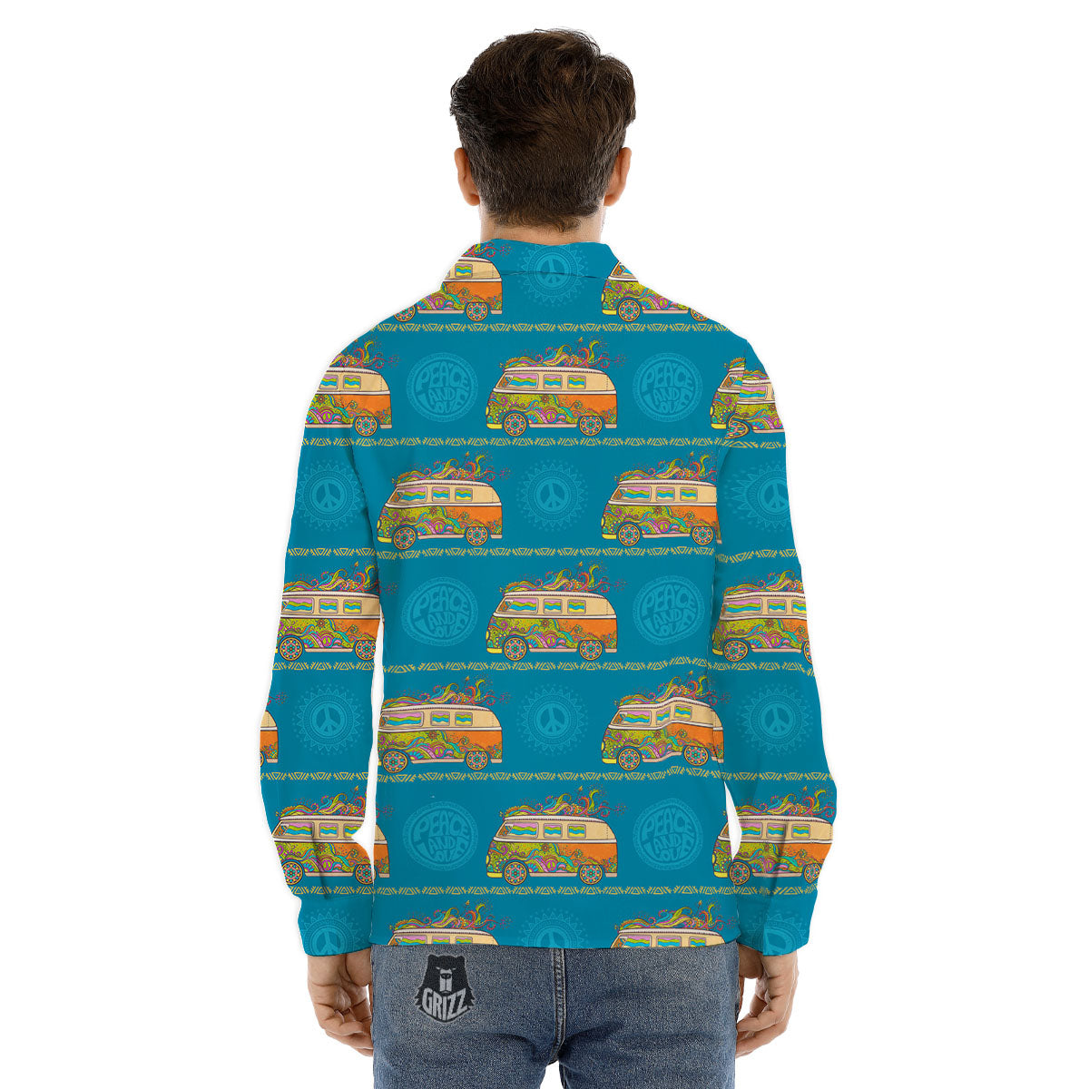 Van Hippie Vintage Print Pattern Men's Dress Shirts-grizzshop
