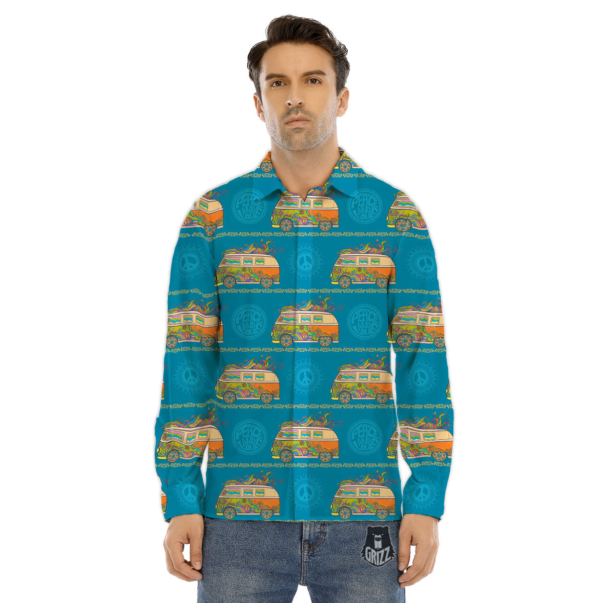 Van Hippie Vintage Print Pattern Men's Dress Shirts-grizzshop