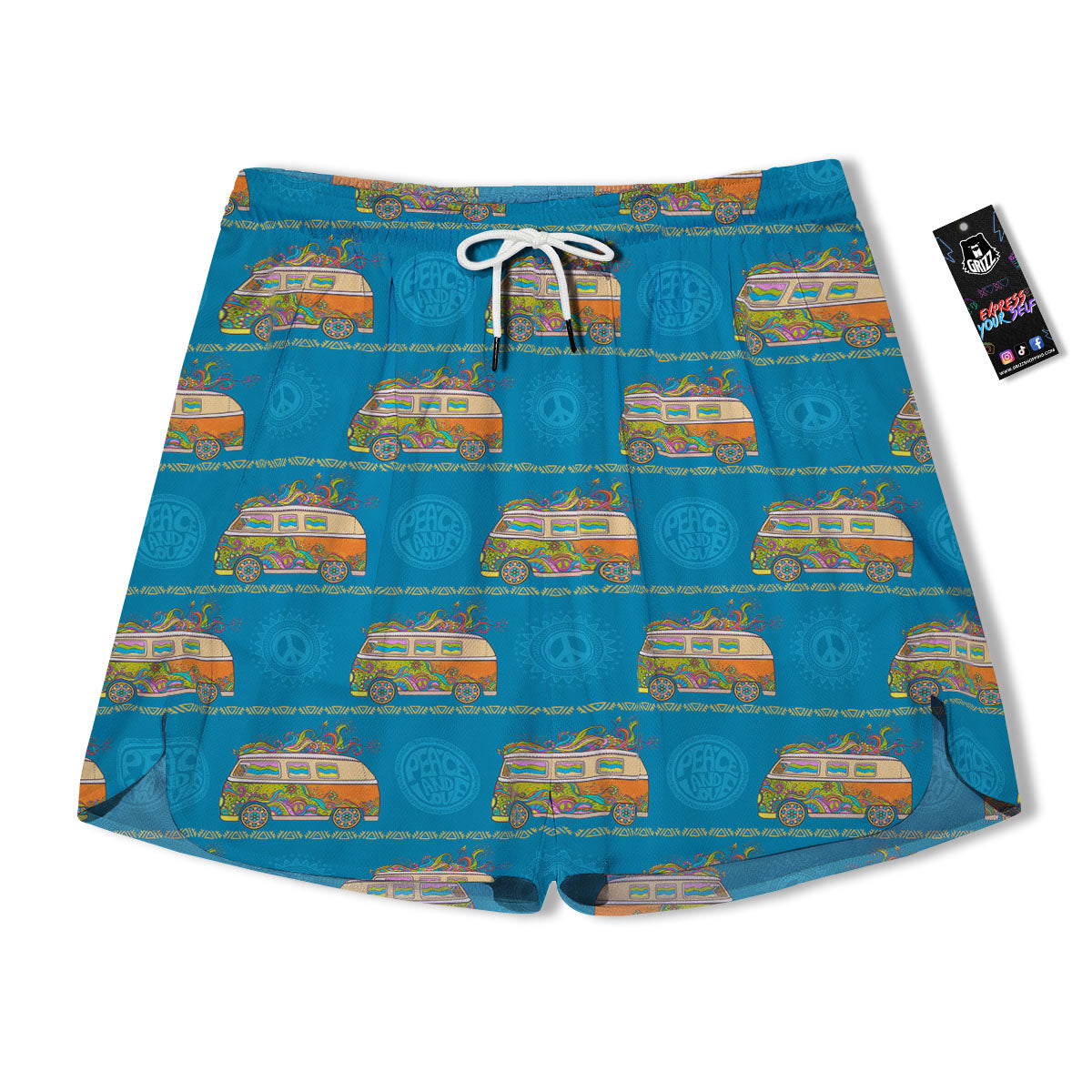 Van Hippie Vintage Print Pattern Men's Running Shorts-grizzshop