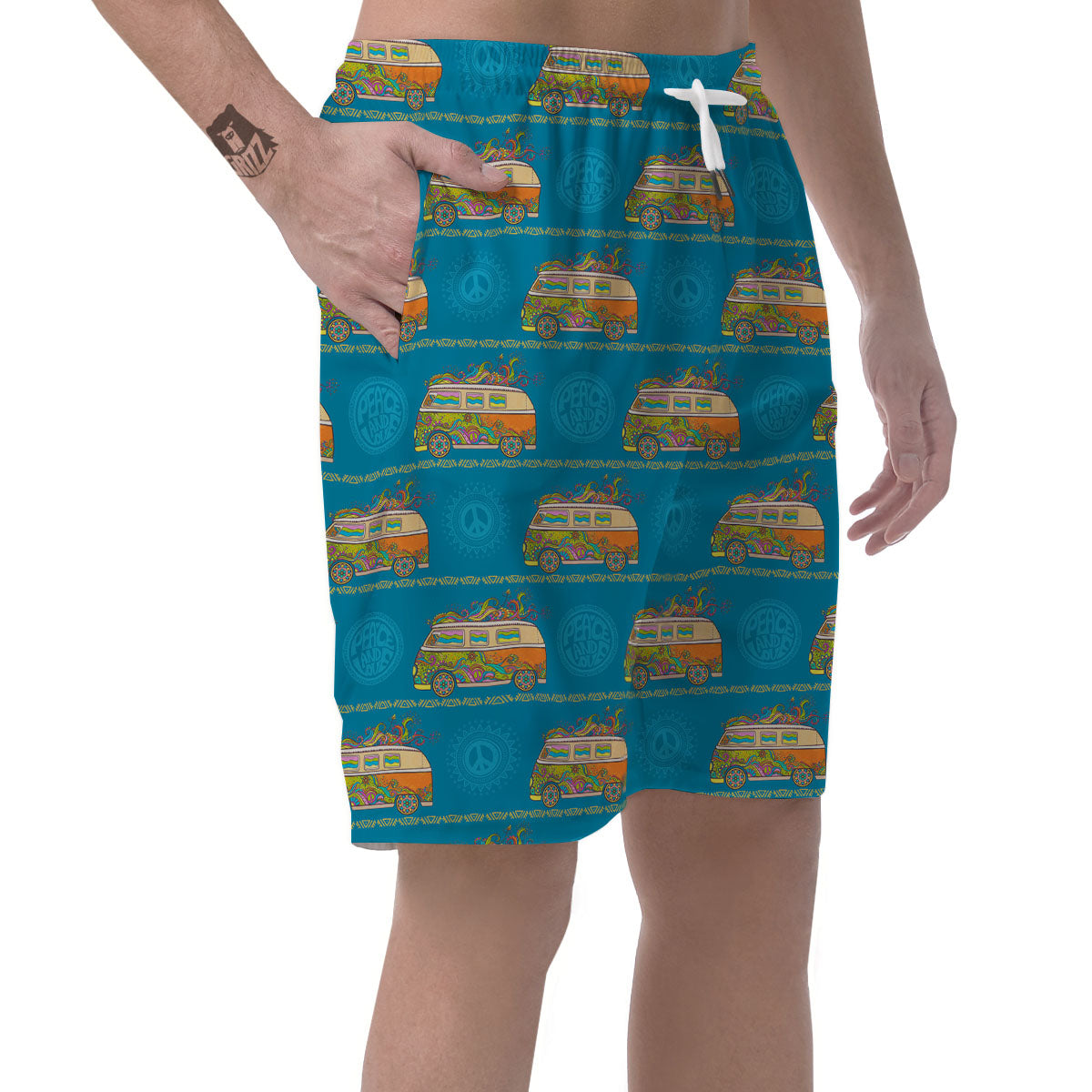 Van Hippie Vintage Print Pattern Men's Shorts-grizzshop