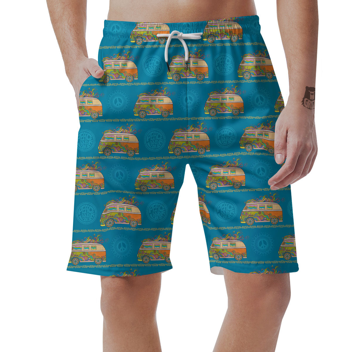 Van Hippie Vintage Print Pattern Men's Shorts-grizzshop