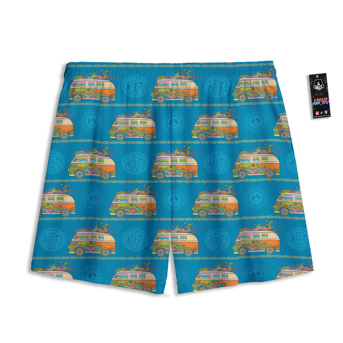 Van Hippie Vintage Print Pattern Mesh Shorts