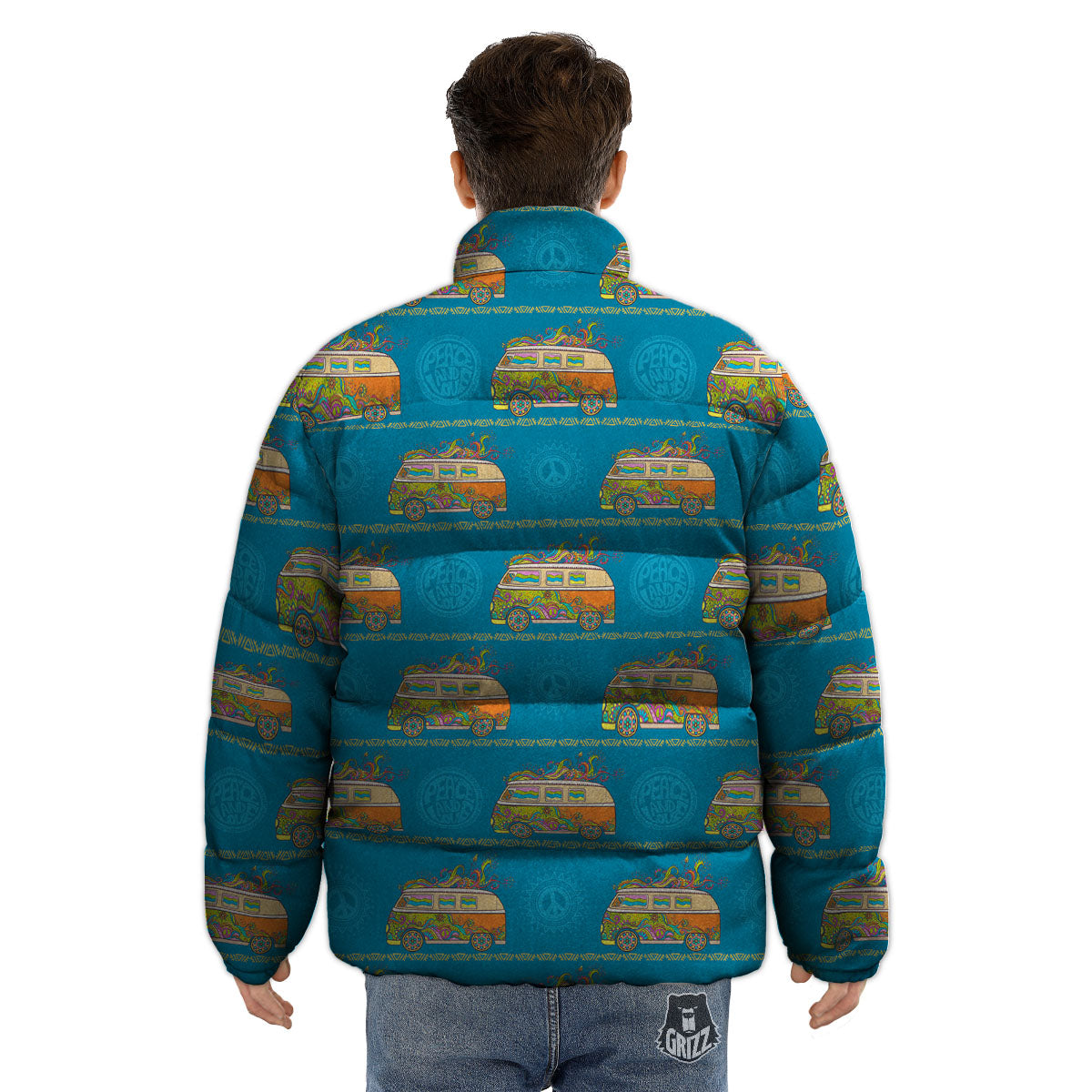 Van Hippie Vintage Print Pattern Puffer Jacket-grizzshop